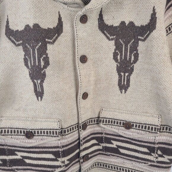 RRL Ralph Lauren Southwestern Shawl Collar Cardigan Beige Brown Wool Blend M - Picture 4 of 10